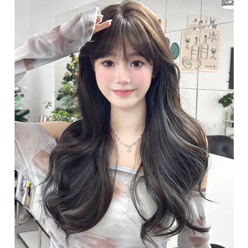 假发女长发甜酷韩式挑染雾霾蓝大波浪整顶全头套式仿真发假发套