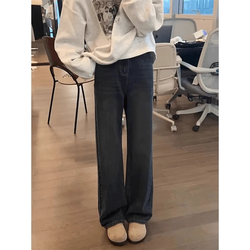 厘子【大码】女装纳米蓝直筒牛仔裤女大码宽松显瘦百搭阔腿拖地裤