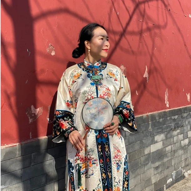 煜绣华服【轻罗小扇白兰花，纤腰玉带舞天纱】原底老绣长款古董衣