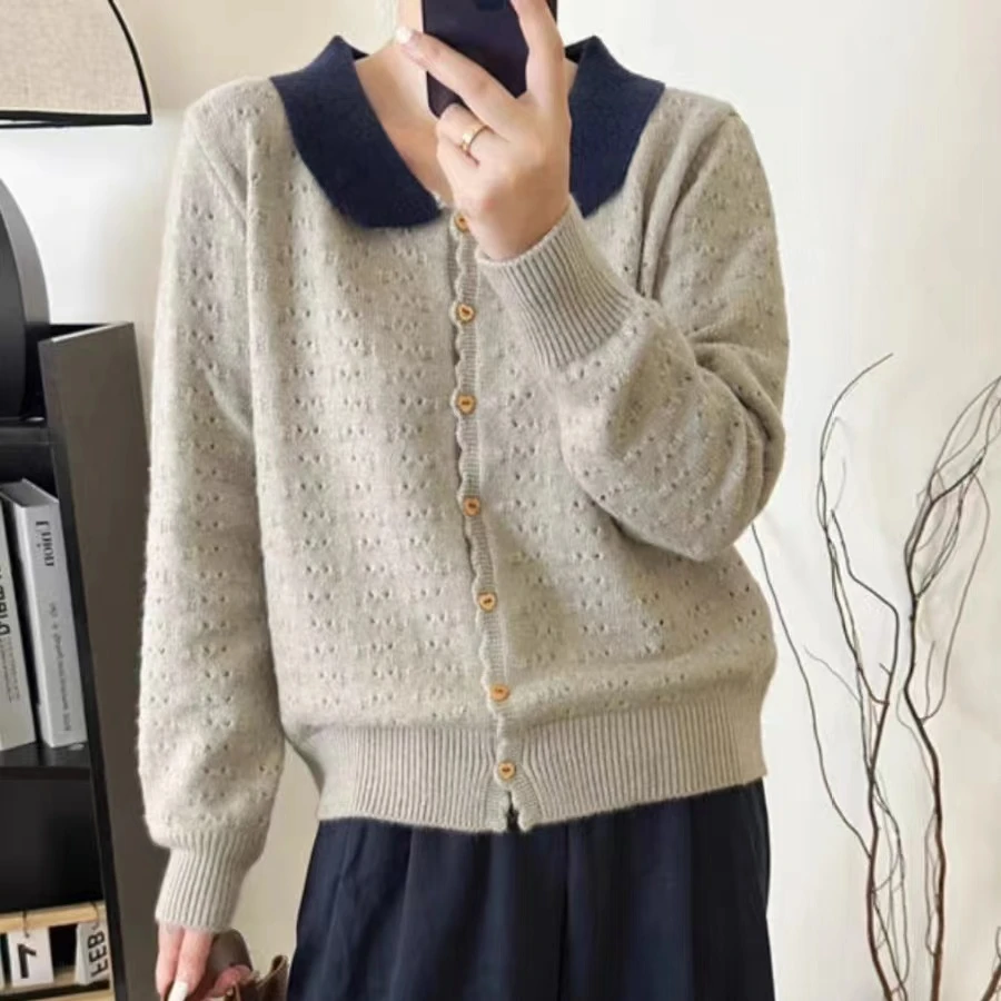 2024新款秋季娃娃领外套针织衫开衫