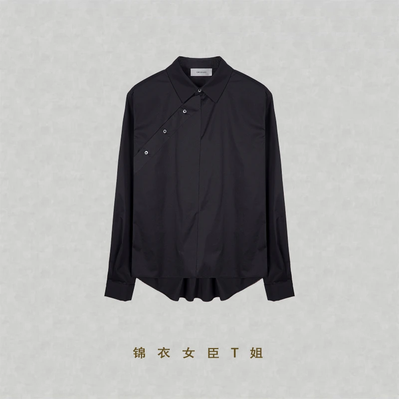 T姐原创新中式中国风轻奢时尚休闲百搭简约斜襟衬衫2303