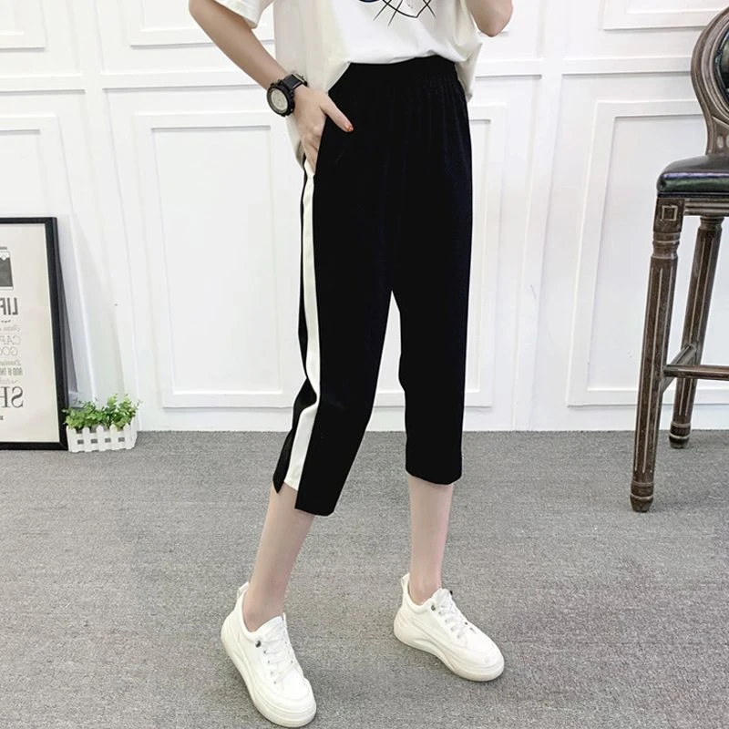 韩版哈伦裤女2025年夏季薄款冰丝九分大码女裤宽松显瘦直筒运动裤