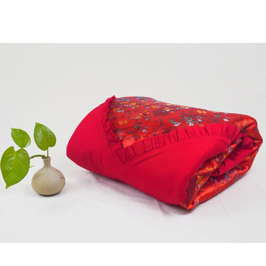 手工抱被纯棉花纳福盖被抱被中国风纯手工新生儿绣花小孩方形加棉