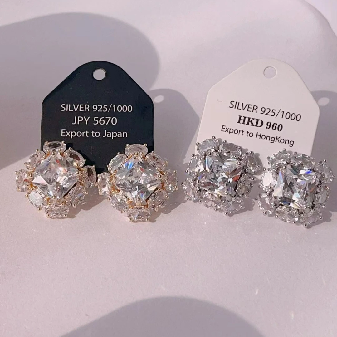 铜合金合成锆石耳饰 珀卡曼气质轻奢时尚高端耳钉炫彩爆闪A58