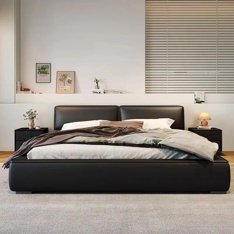 意式极简设计师大黑牛真皮床1.8米简约现代小户型 主卧室双人床