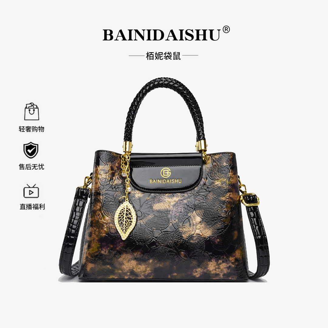 【长28高21厚12】时尚彩绘复古风格斜挎包手提式女包2028黑色