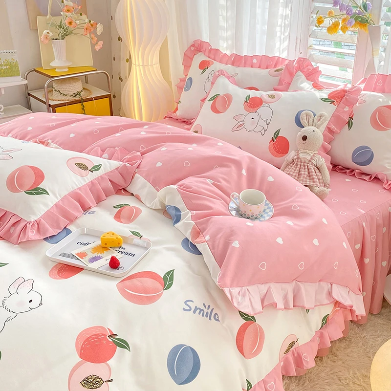 韩版小清新公主风床裙款四件套重工花边工艺宿舍床四季款少女心