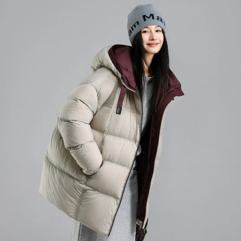 2024冬季新款羽绒服中长款韩版宽松显瘦加厚连帽保暖女士时尚外套