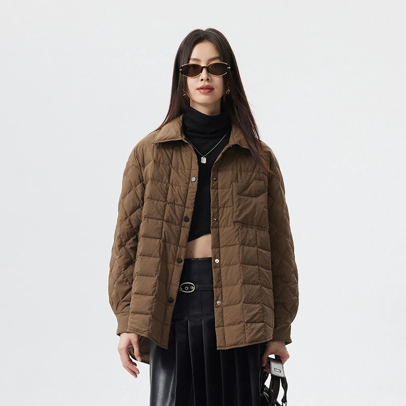 轻薄衬衫领羽绒服女中长款2024年新款冬季设计感保暖90白鸭绒外套