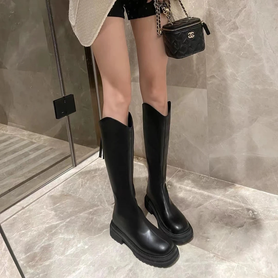 小个子厚底韩版增高V口英伦风长筒骑士靴秋冬时尚百搭瘦瘦靴长靴
