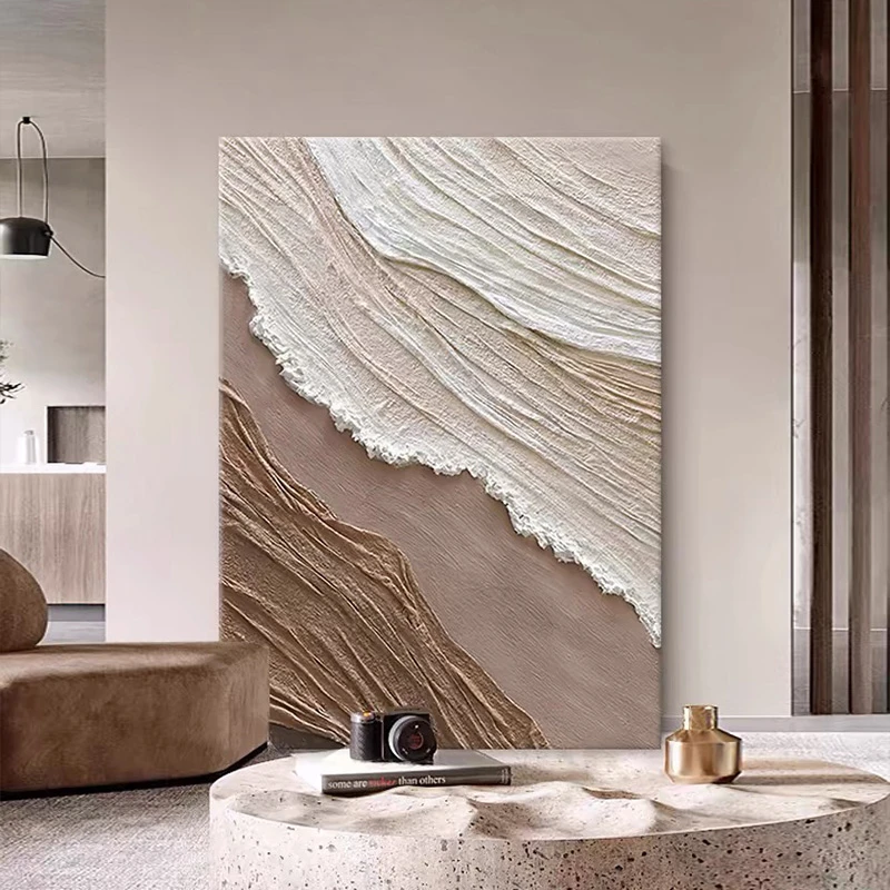 纯手绘油画《潮汐》抽象玄关装饰画现代侘寂风客厅背景墙肌理挂画棕