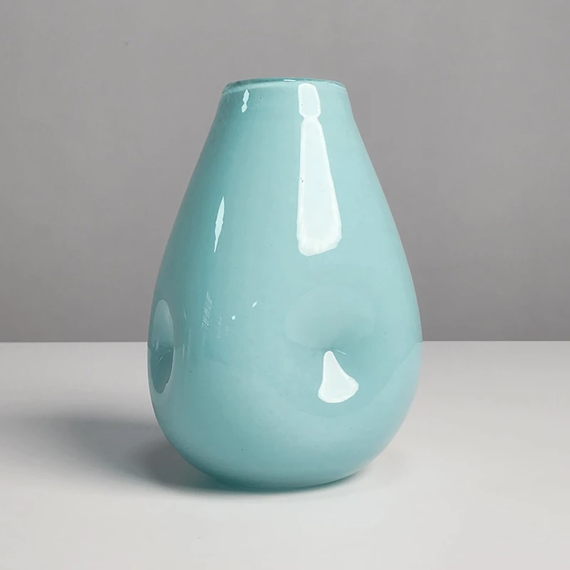 【高19cm】摩瑟家居【粉蓝色水滴扎坑】HC玻璃花瓶摆件陶瓷花盆