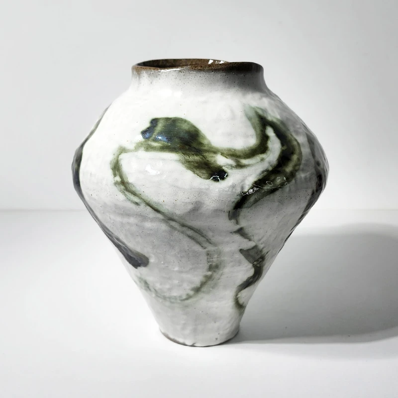 【高25cm】摩瑟家居【彩色手绘大飞碟】TC玻璃花瓶花器陶瓷花盆