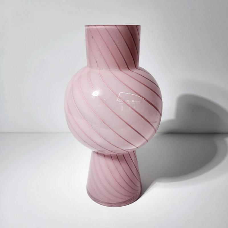 【高31cm】摩瑟家居【粉色旋纹中古-高款】HD花瓶摆件玻璃花盆