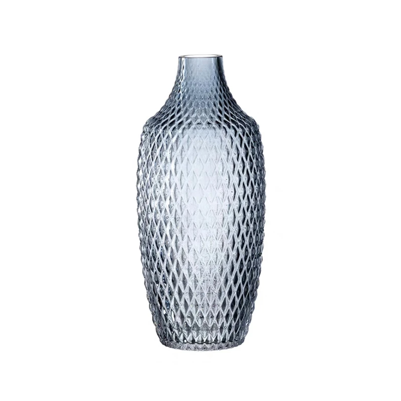 【RS137】摩瑟家居【蓝色菠萝纹收口】HCDF花瓶摆件玻璃花盆