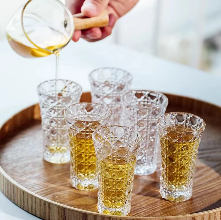 【6件套】摩瑟家居【复古浮雕白酒杯】OFTDF花瓶摆件玻璃花盆