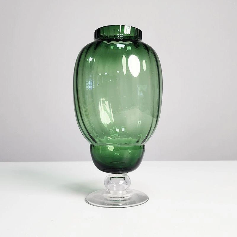 【高30cm】摩瑟家居【绿色竖棱风灯】HCDF花瓶摆件玻璃花盆
