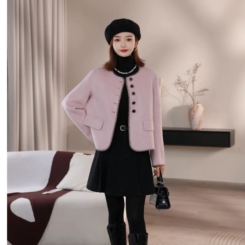 [MANBEI·曼贝]纯澳毛100%气质时尚通勤设计感小香风外套8484001佳