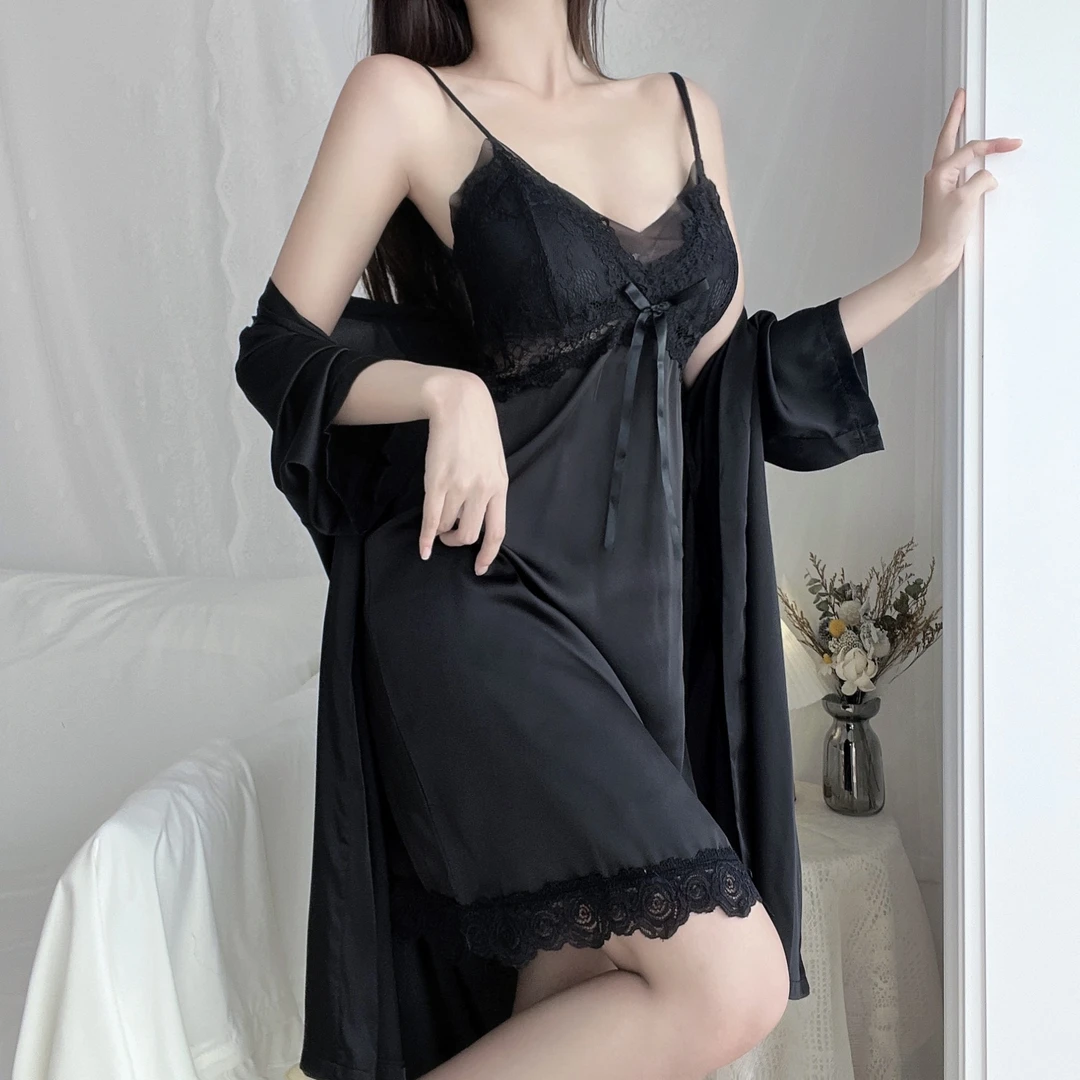 【姐姐】性感蕾丝睡裙女吊带浴袍深V低胸诱惑内衣套装网红女士夏季