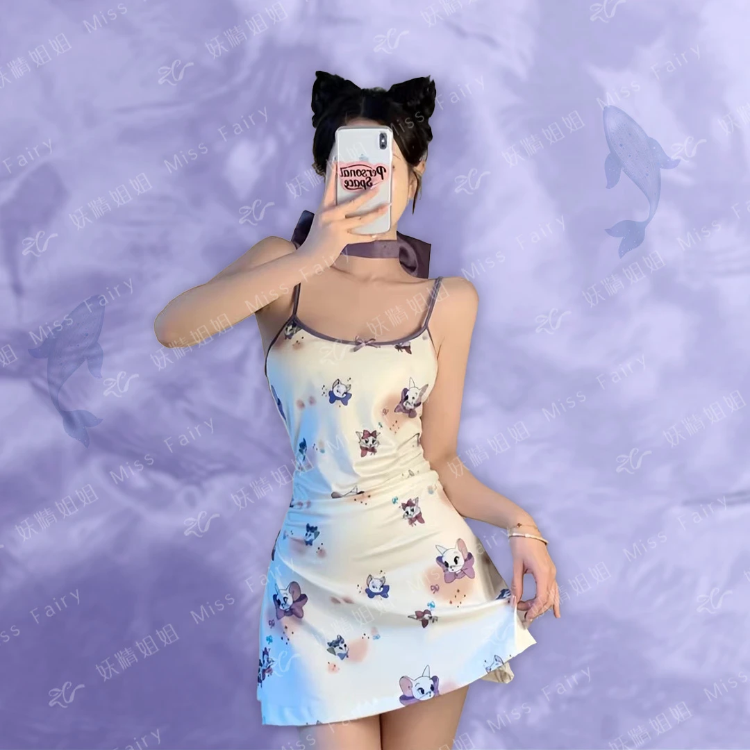 【爱上汤姆】印花吊带睡裙胸垫无袖紧身短裙纯欲性感收腰包臀裙