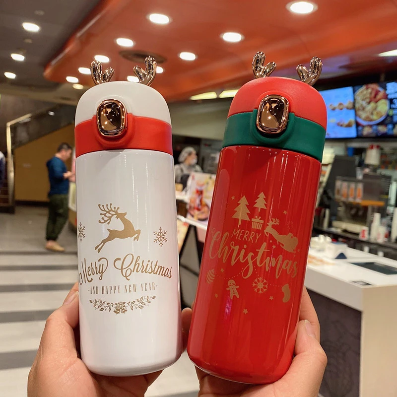 豆豆鹿弹跳直饮保温杯可爱ins风不锈钢便携水杯
