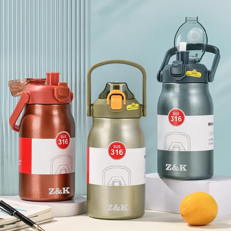 【盼盼娘家人】1300ml大容量手提316不锈钢便携户外运动保冷保温杯