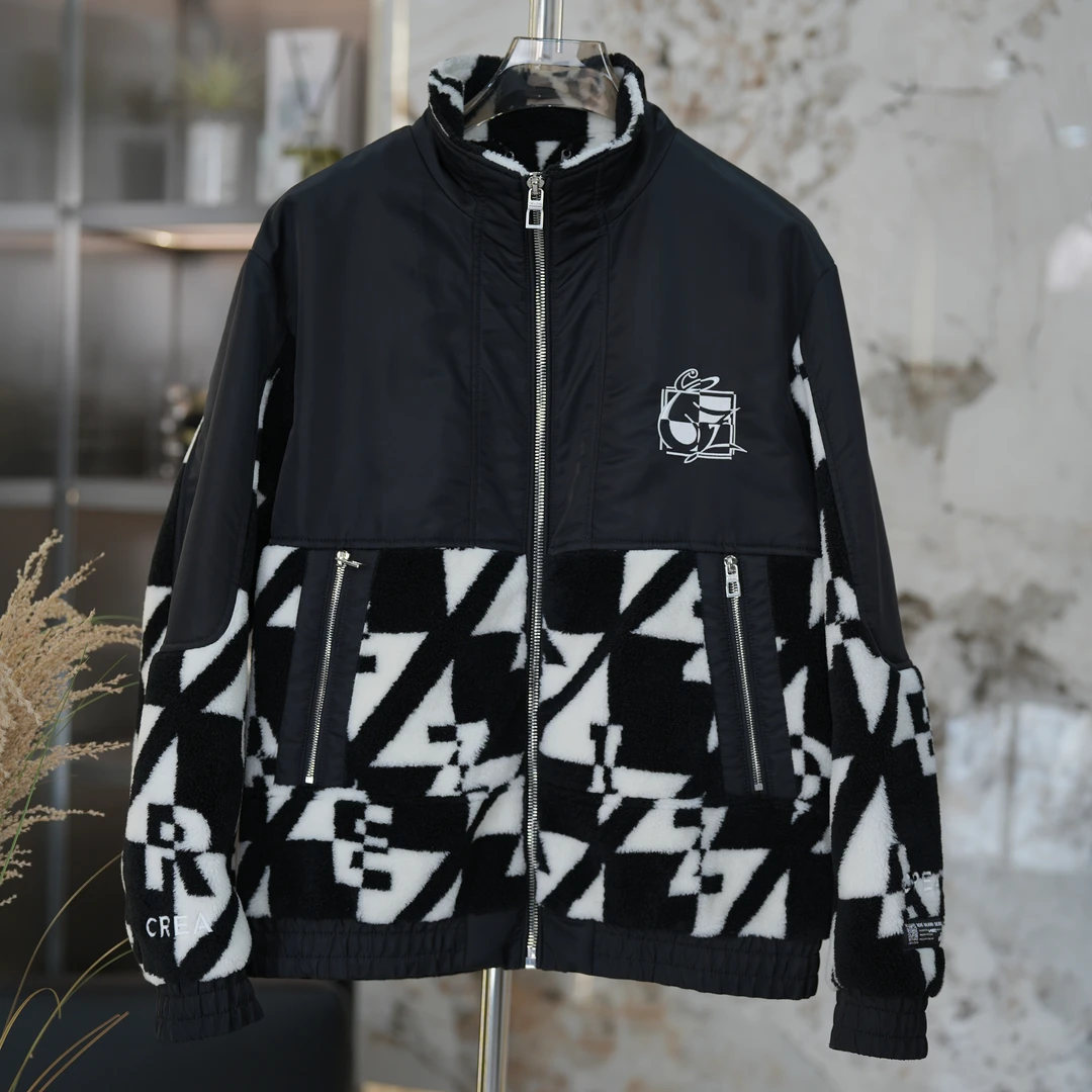 【CREAZIONI青蛙】克莱切尼冬款时尚洋气千鸟格双羊剪绒时尚夹克