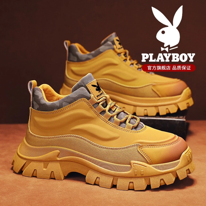PLAYBOY男鞋2024新款冬季潮流低帮靴子男休闲百搭厚底工装马丁靴