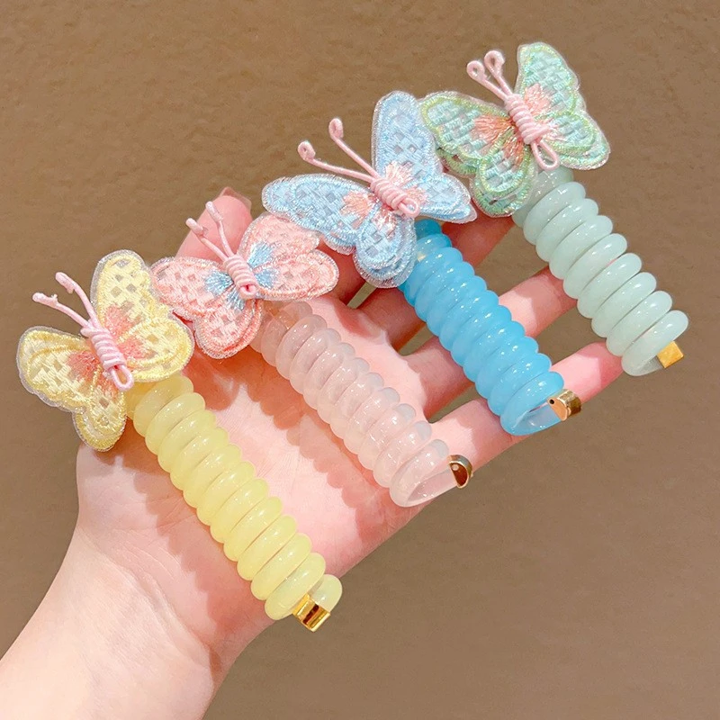 儿童新款蝴蝶电话线发圈高弹力头绳女童可爱小女孩扎辫子发饰Z512