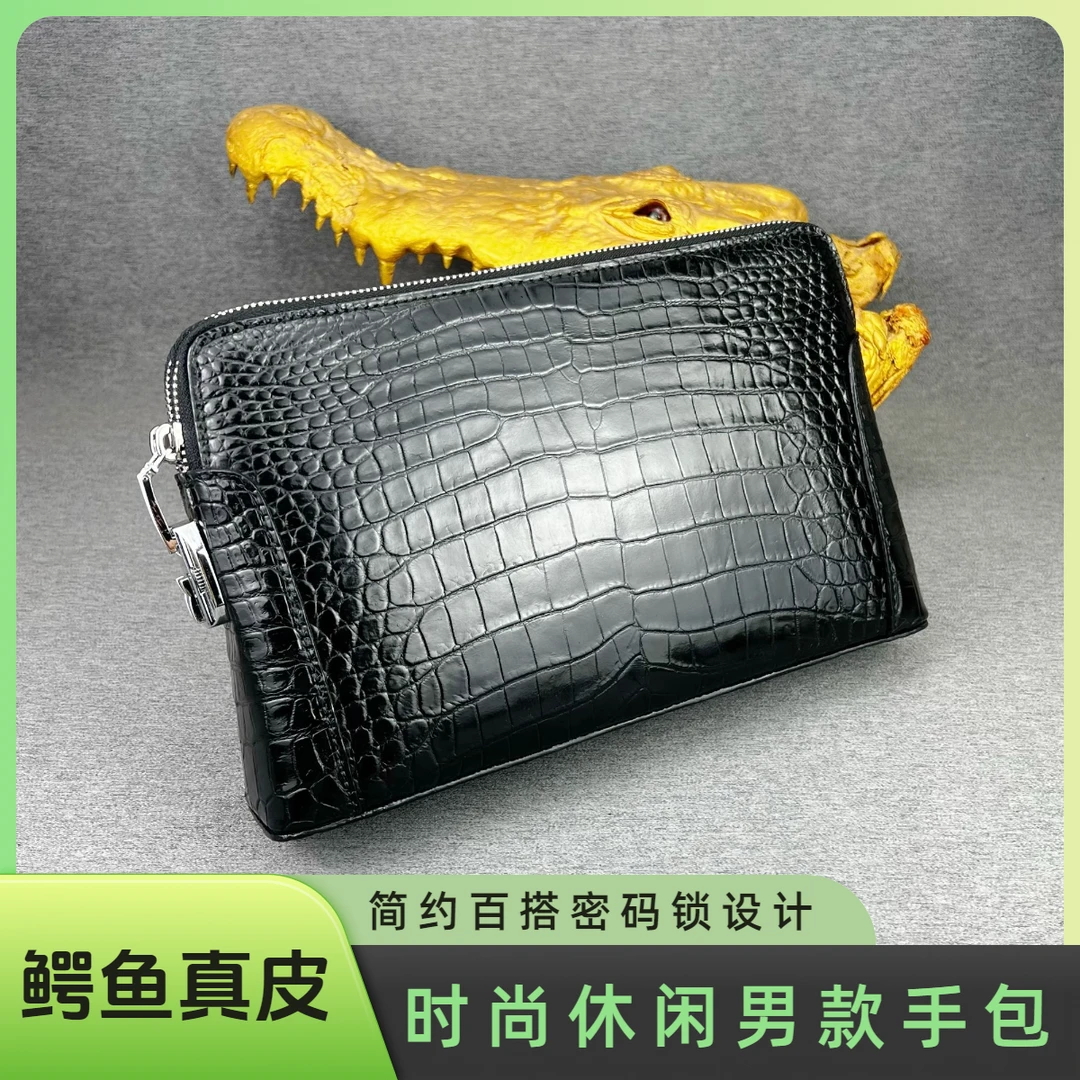 鳄鱼真皮时尚男款手包简约休闲百搭黑色男士手拿包高品质商务潮流