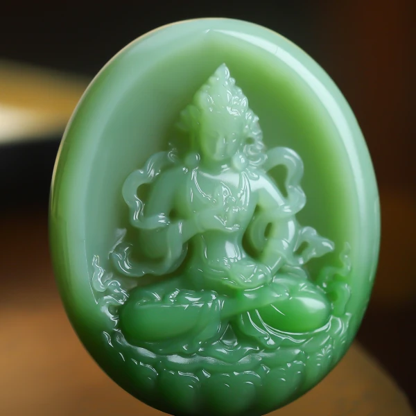 和田玉俄罗斯碧玉粉绿度母牌子吊坠男士挂件男款挂坠女士项坠女款