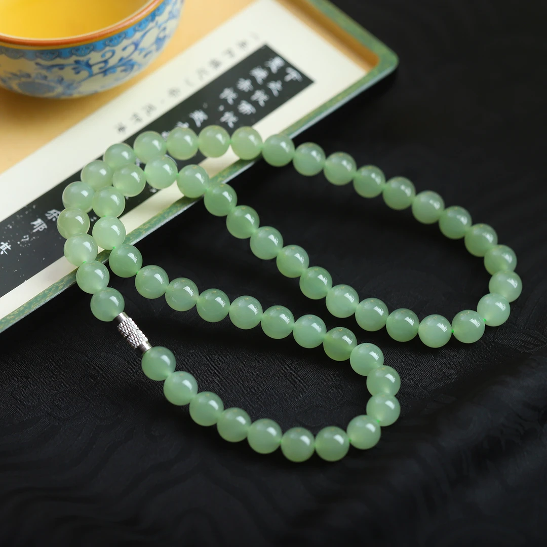 和田玉冰底晴水8mm素款女士项链女款妈妈链美人链毛衣链女神链子
