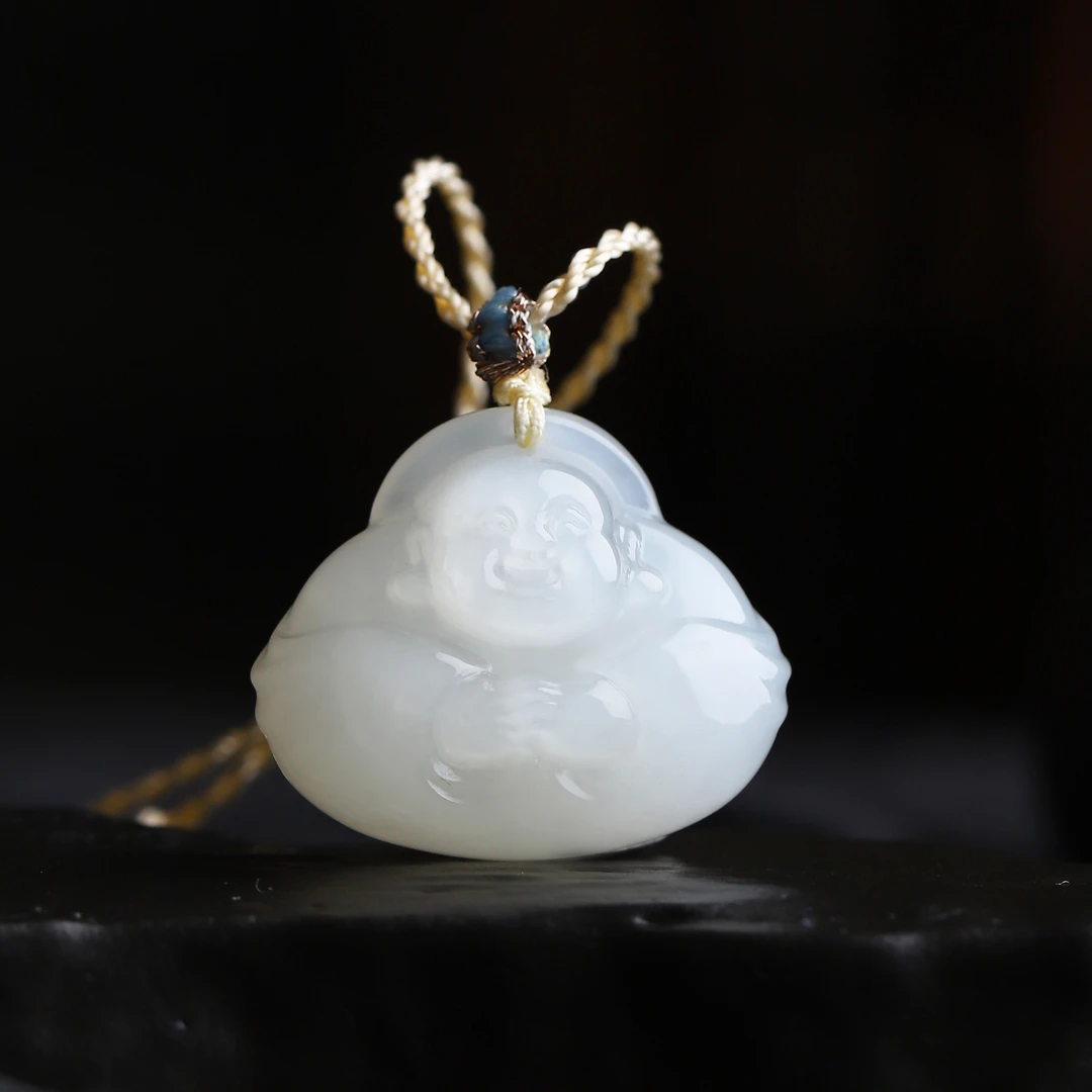 和田玉白玉山料冰透精雕刻宝宝佛女士吊坠女款挂坠男士款挂件项坠