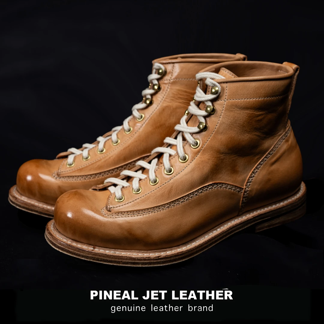 PJL2025复古男靴英伦风固特异纯手工缝线短脸工装靴原色伞兵靴