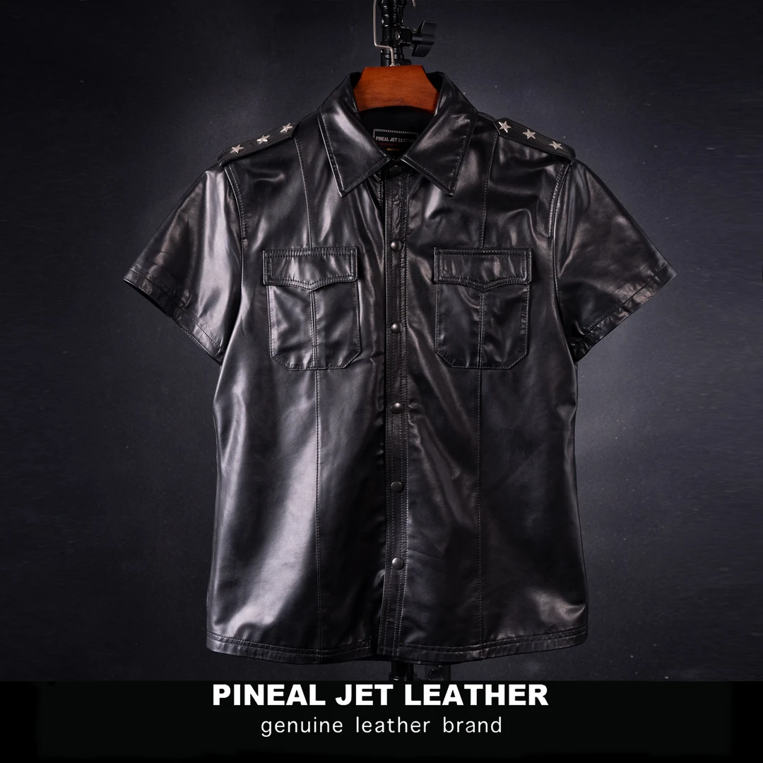 PJL夏季新款绵羊皮短袖