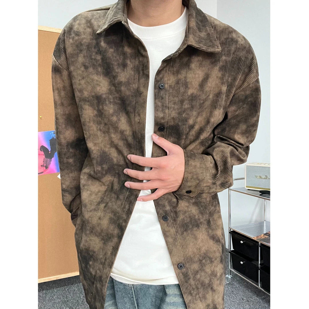 长袖男款衬衣美式复古宽松大码潮流痞帅衬衫高级感男装灯芯绒外套