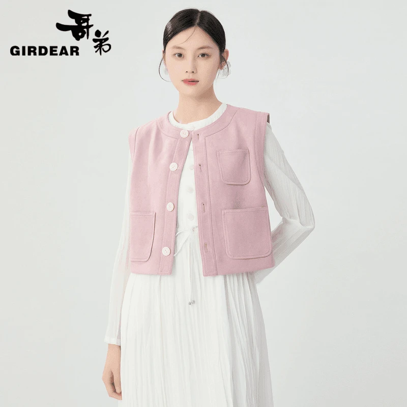 哥弟品质女装新款时尚百搭圆领三口袋叠穿炸街马甲外套女1400774