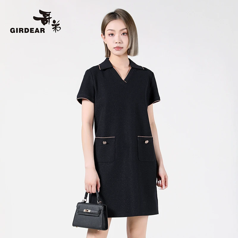 GIRDEAR/哥弟2025夏季新款显瘦小香风V领短袖Polo连衣裙女1500547