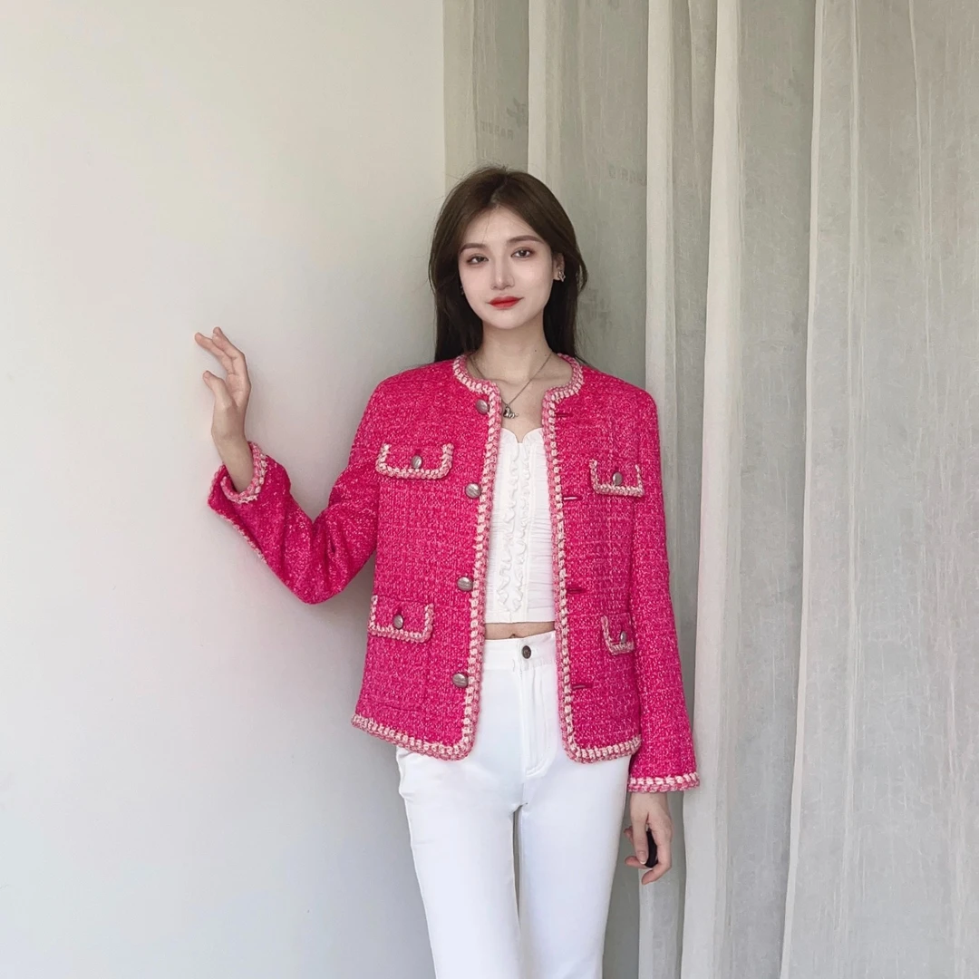 哥弟GIRDER秋季新款气质时尚多口袋粗花呢小香风外套女装1400642