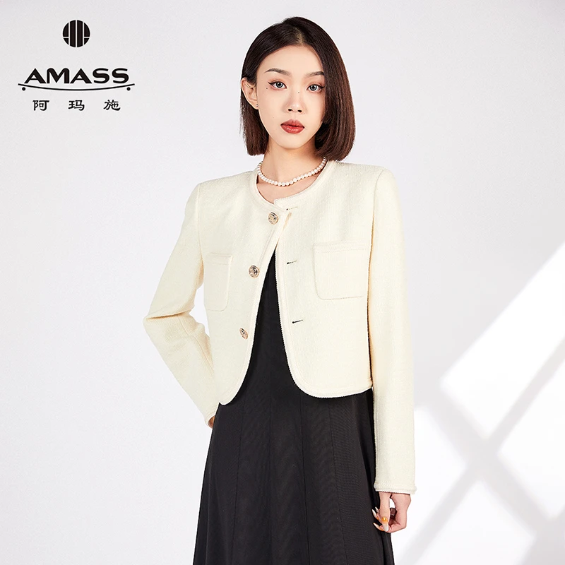 AMASS/阿玛施女装 时尚通勤小香风短款外套白色气质上衣女5400627