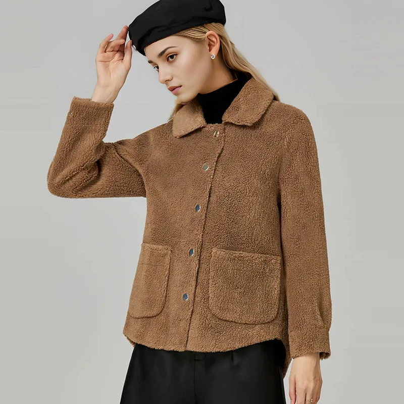 Romon/罗蒙 轻奢女款颗粒绒外套PC12906短款时尚休闲秋冬气质翻领