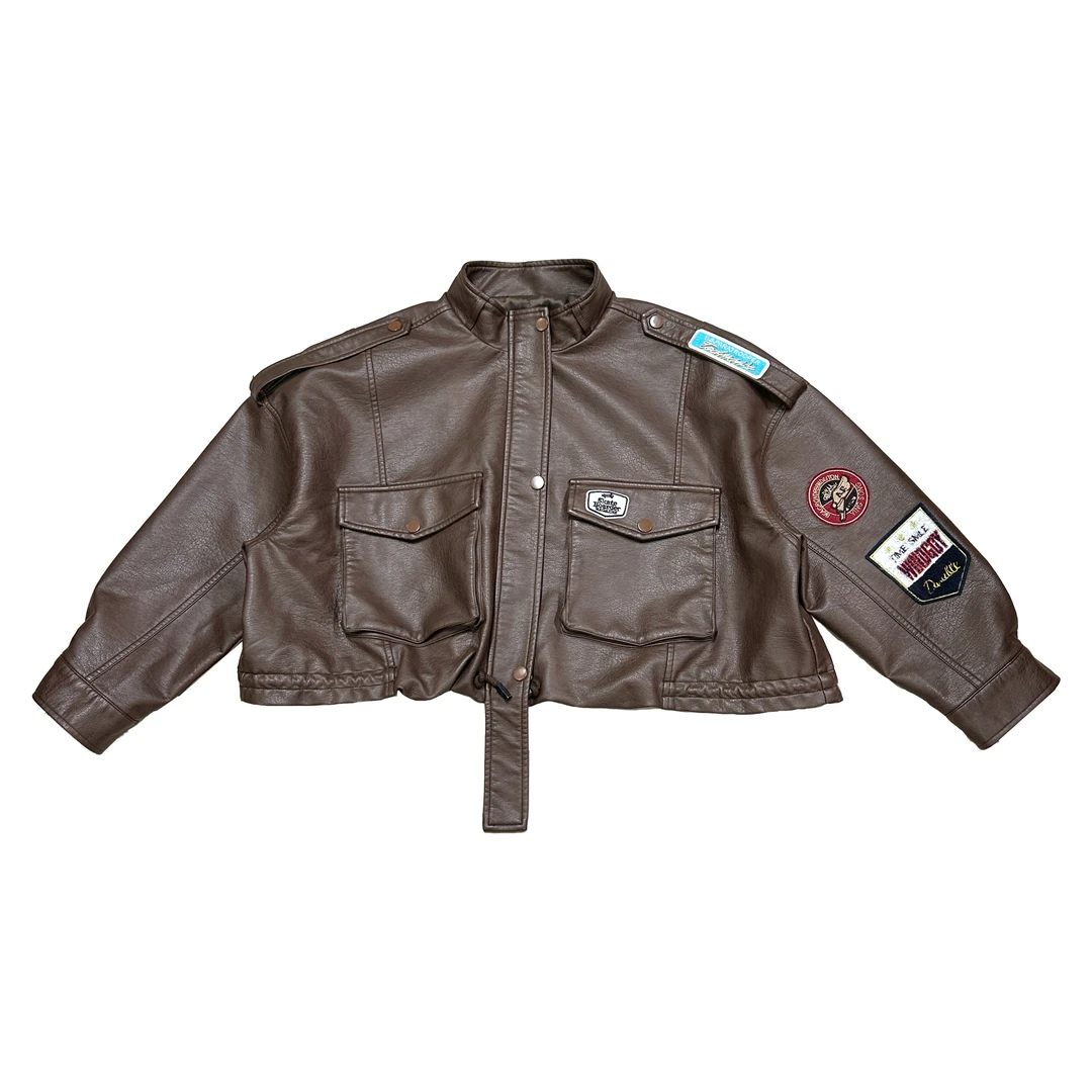 2024年早秋新款时尚百搭机车款长袖皮外套7189