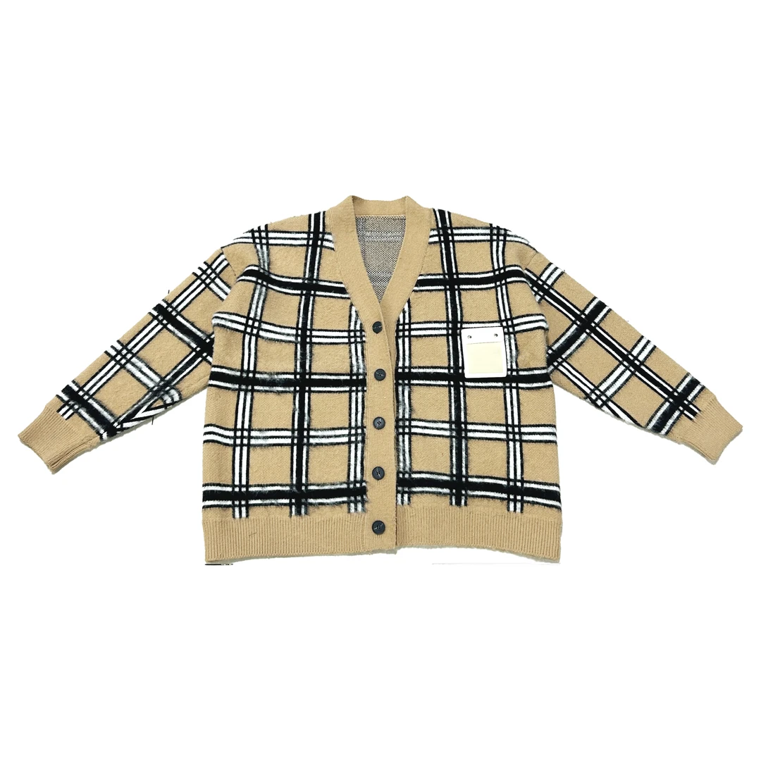 2024早秋新款时尚休闲格子开衫毛衣针织长袖6710