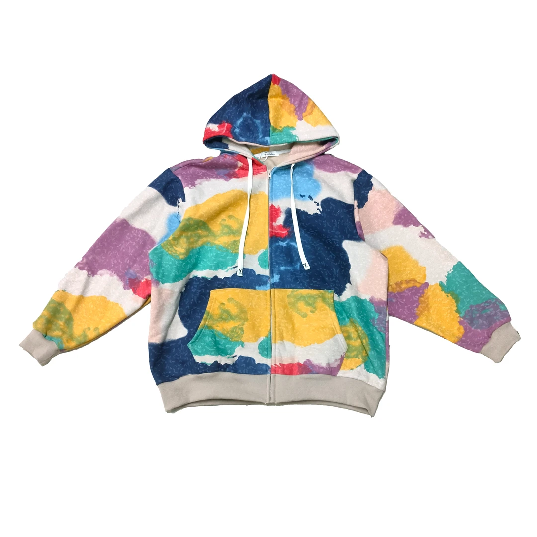 2024年秋季新款休闲扎染连帽加绒加厚卫衣6967