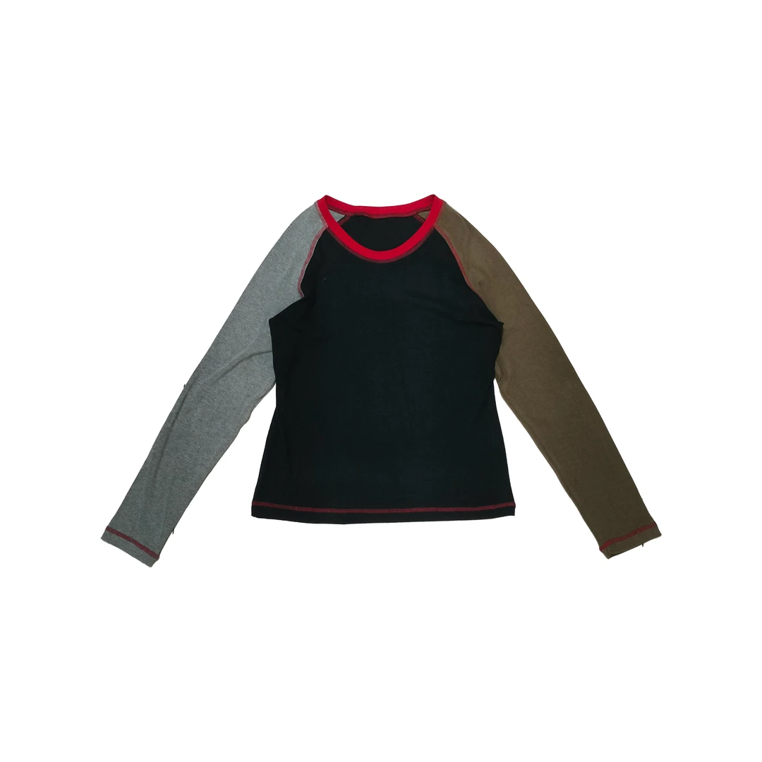 2024秋季新款休闲时尚百搭拼色打底长袖T恤7223