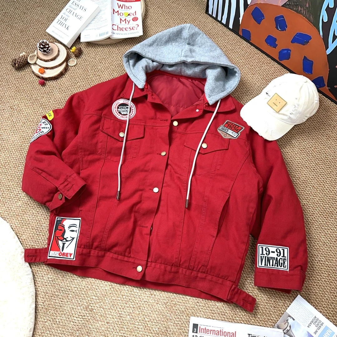 2024年秋季新款时尚百搭纯色连帽长袖厚外套7738