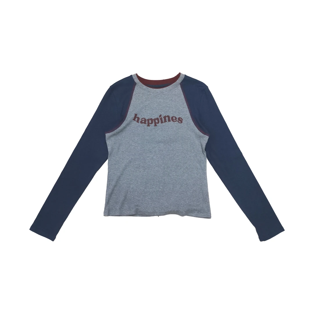 2024秋季新款休闲时尚百搭字母印花拼色打底长袖T恤6018