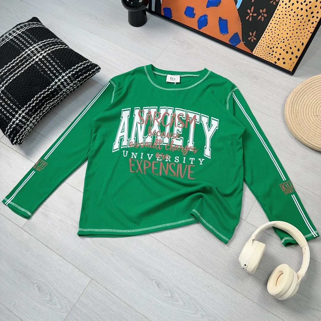 2024秋季新款休闲时尚百搭卡通印花打底长袖T恤7599