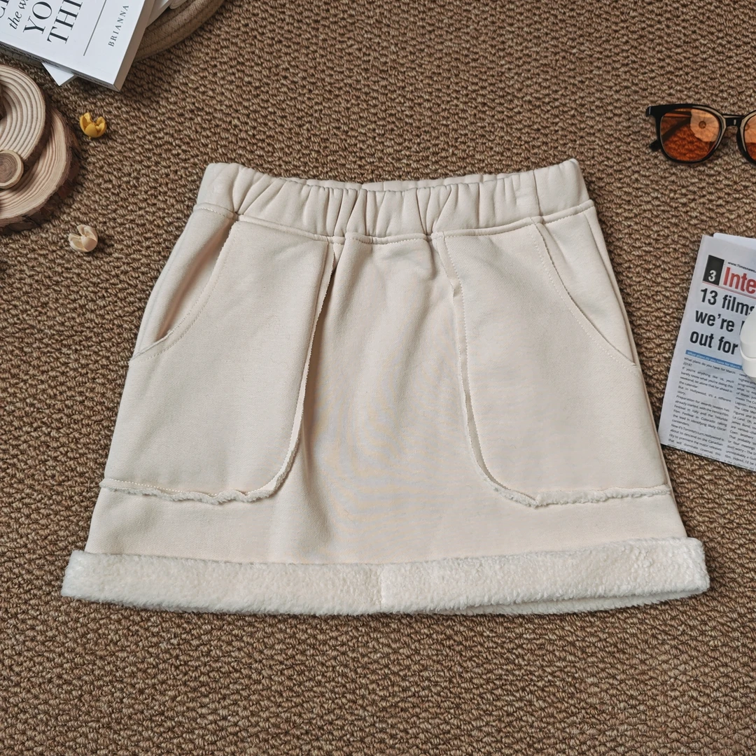 2024早秋新款休闲宽松加绒加厚短裙女装加厚半身裙7507