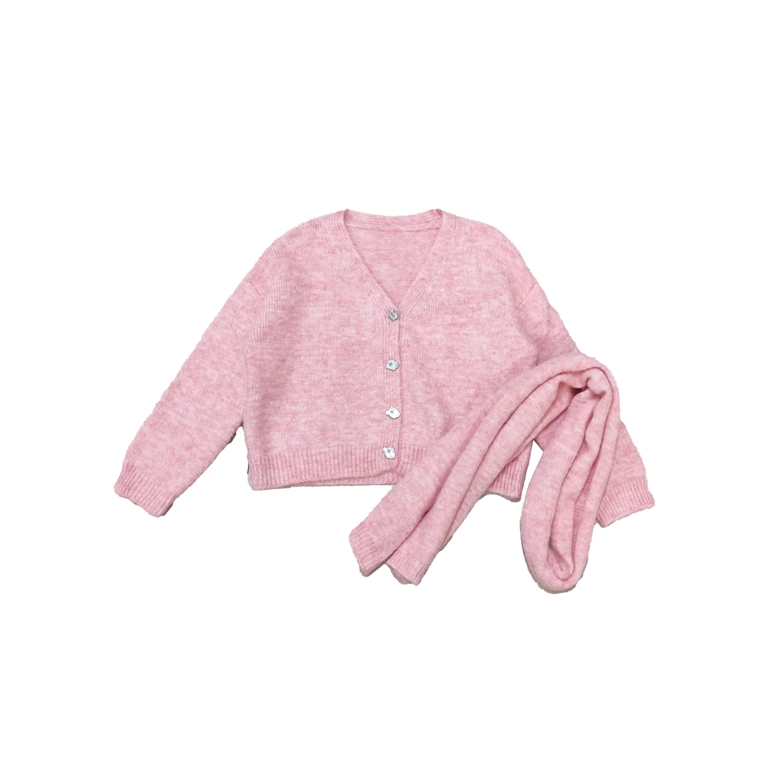 2024早秋新款时尚休闲配围巾纯色毛衣开衫针织长袖6864